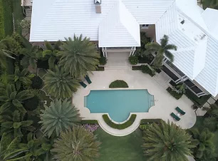 Arial view of a house with a pool
